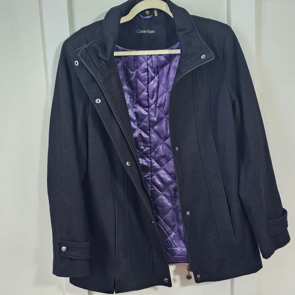 Calvin Klein Womens Size 10 Black Wool Blend Coat Quilted Lined Classic